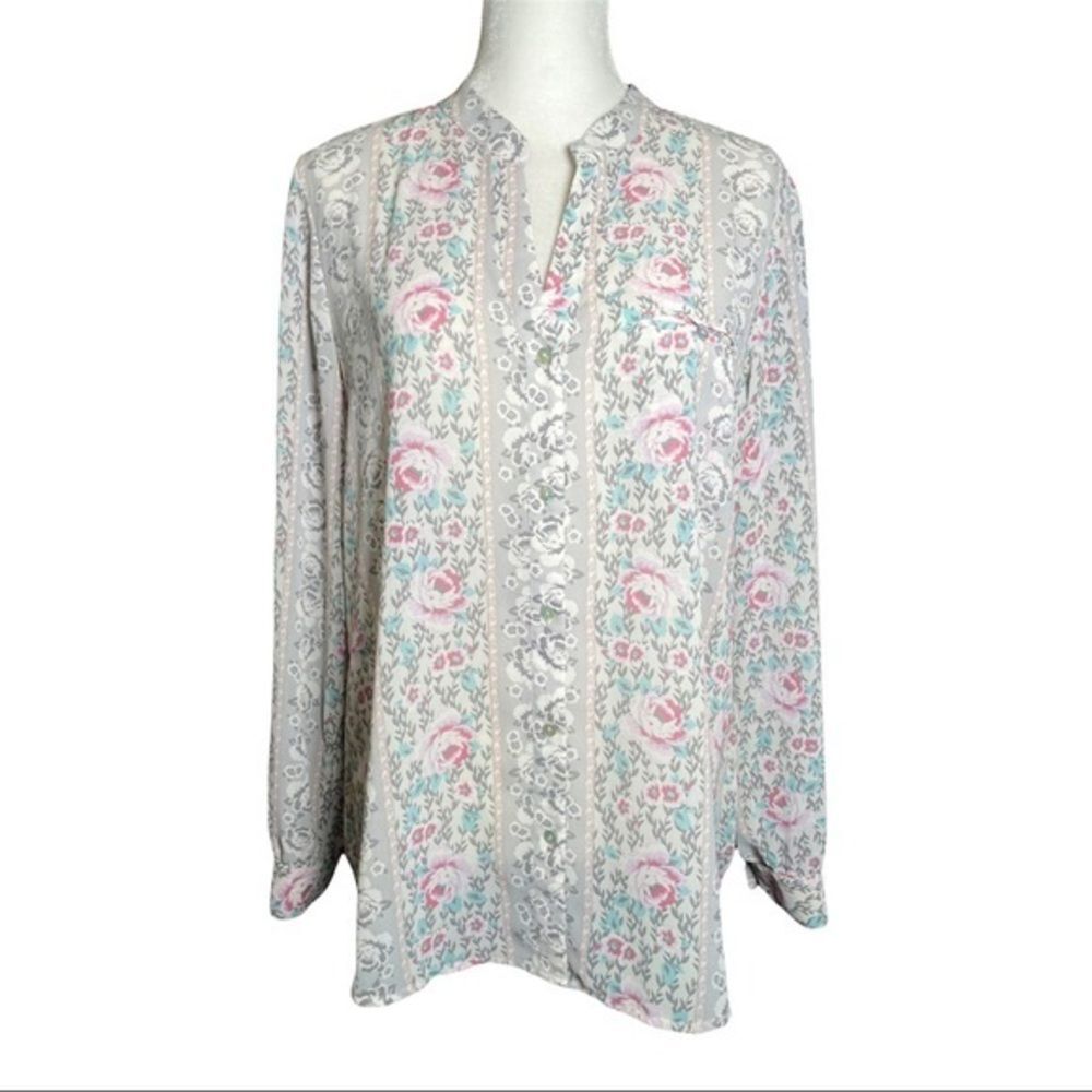 KUT Button Down Floral Blouse Sz L - Picture 2 of 3